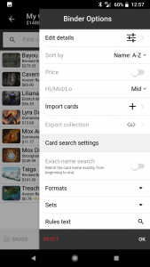 Collection Manager Card Search Settings